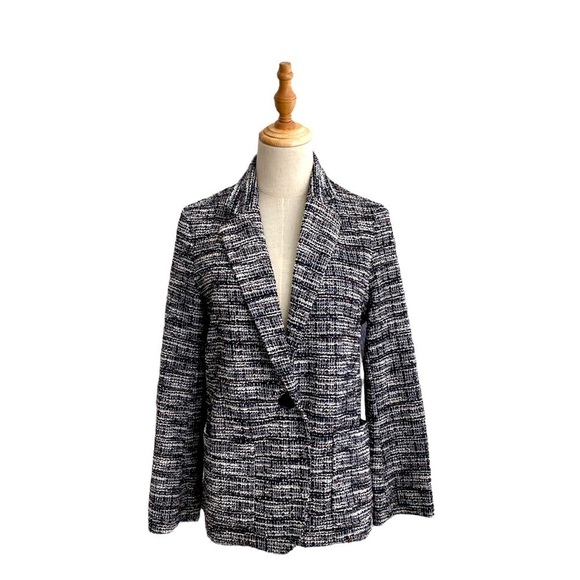 Max Studio Black White Red Tweed Single Button Blazer Jacket Size Small - Picture 1 of 7
